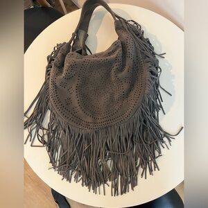 Johnny Was Elodie Laser Cut Gray Suede Shoulder Bag